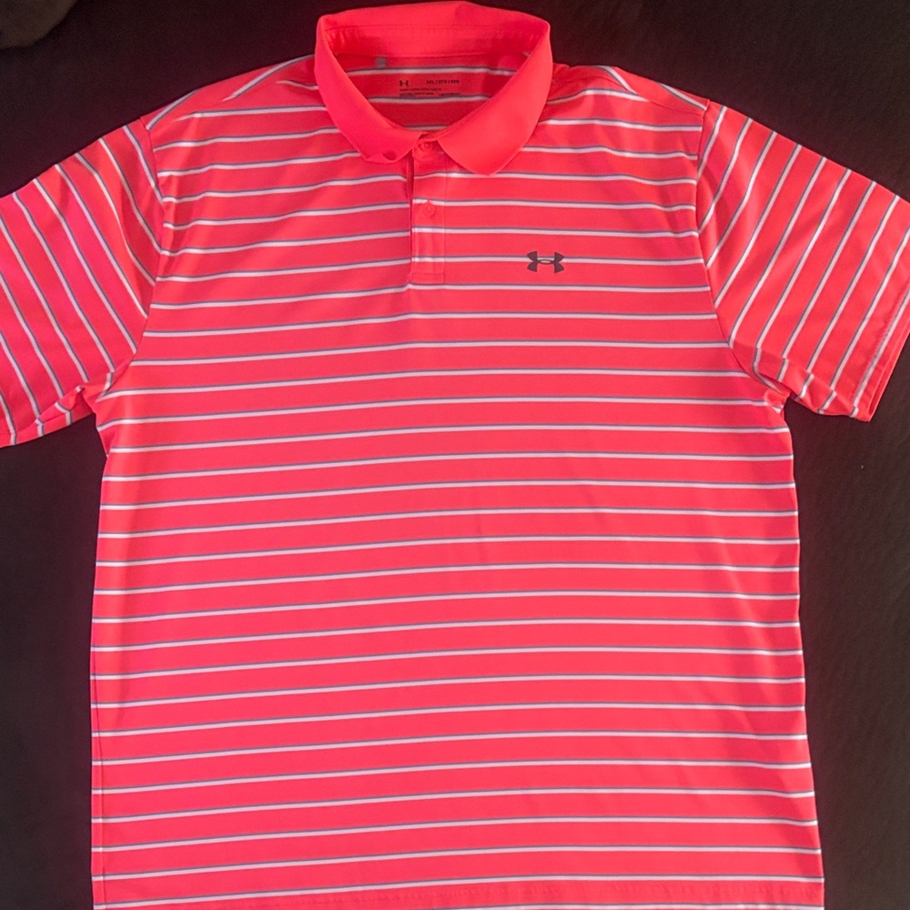 Under Armour Coral and White Striped Polo